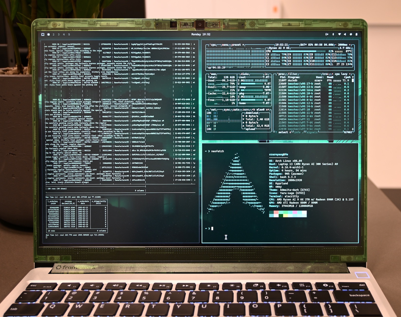 DuckDB running on the Framework Laptop 13"
